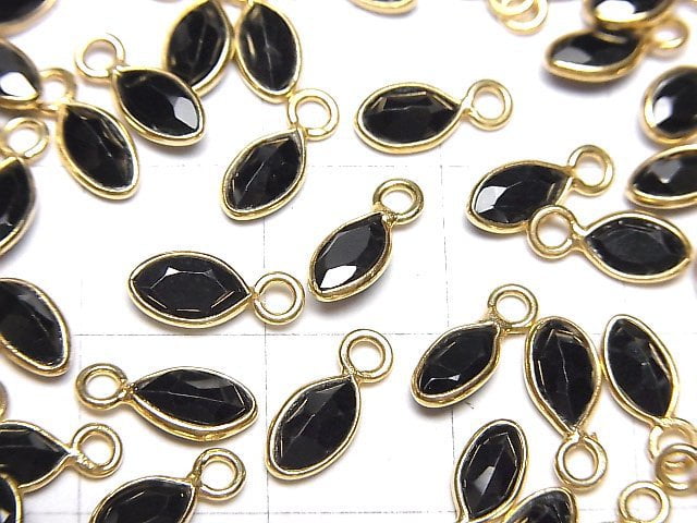 [Video]High Quality Black Spinel AAA Bezel Setting Marquise Faceted 7x4mm 18KGP 5pcs