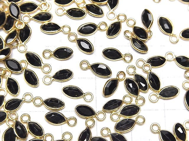 [Video]High Quality Black Spinel AAA Bezel Setting Marquise Faceted 7x4mm 18KGP 5pcs