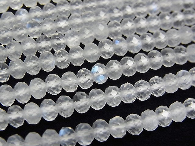 [Video]High Quality! Royal Blue Moonstone AA+ Faceted Button Roundel 4x4x3mm 1strand beads (aprx.15inch/37cm)