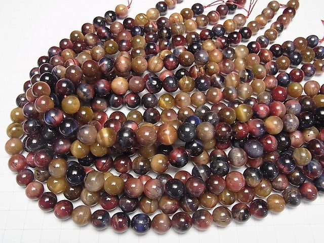 [Video] Mixed color Tiger's Eye AA++ Round 10mm 1strand beads (aprx.15inch/36cm)