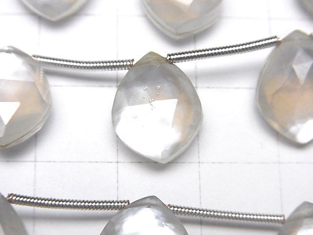 [Video] White Shell x Crystal AAA - Deformed Faceted Marquise 14x11mm 1strand (5pcs)