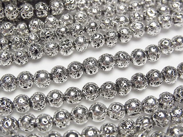 [Video]Lava Round 4.5mm-5mm Silver color coated 1strand beads (aprx.15inch/37cm)