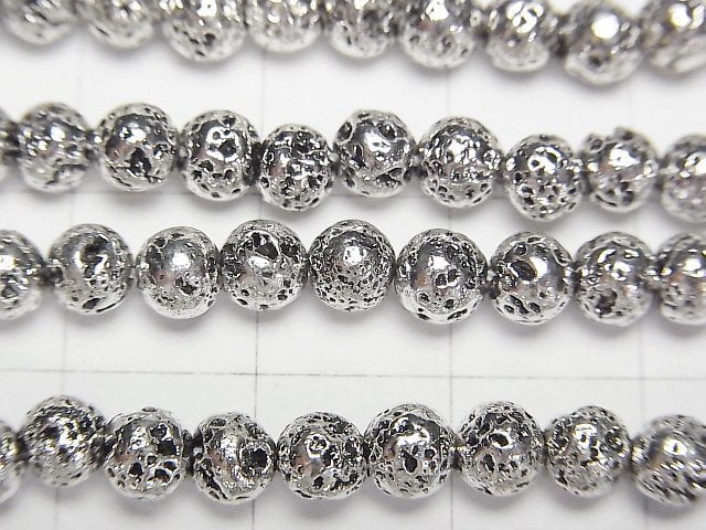 [Video]Lava Round 4.5mm-5mm Silver color coated 1strand beads (aprx.15inch/37cm)