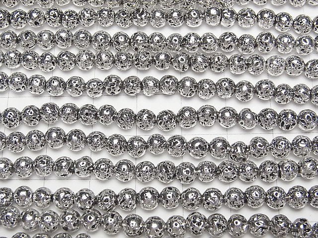 [Video]Lava Round 4.5mm-5mm Silver color coated 1strand beads (aprx.15inch/37cm)