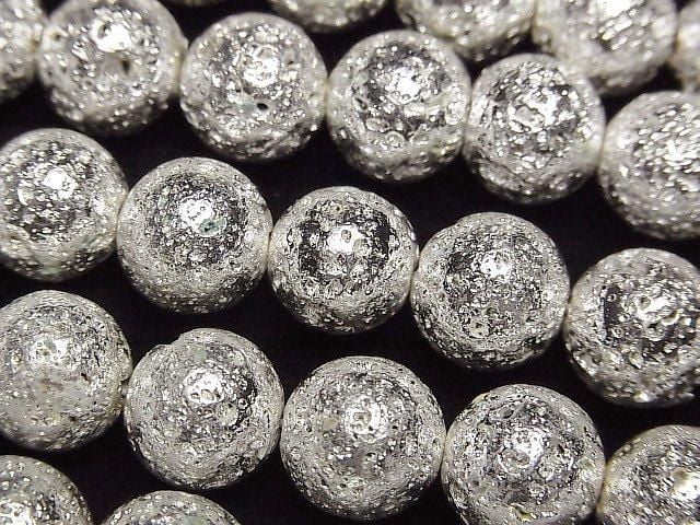 [Video] Lava Round 10mm Silver Coated 1-Strand Beads (approx. 15 inches/37 cm)