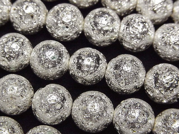 [Video] Lava Round 10.5mm silver coated 1strand beads (aprx.15inch/37cm)