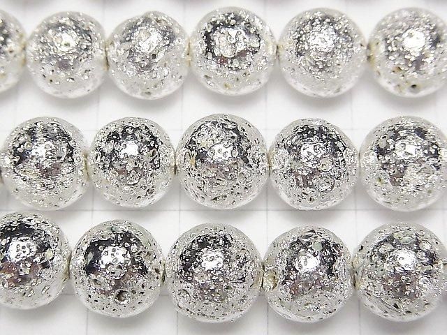 [Video] Lava Round 10mm Silver Coated 1-Strand Beads (approx. 15 inches/37 cm)