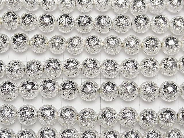 [Video] Lava Round 10mm Silver Coated 1-Strand Beads (approx. 15 inches/37 cm)