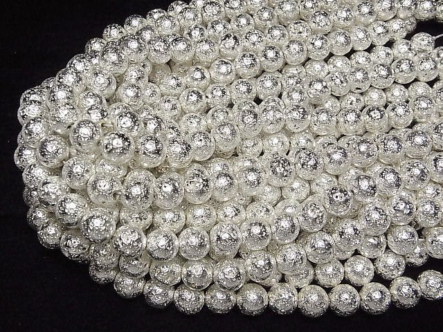 [Video] Lava Round 10.5mm silver coated 1strand beads (aprx.15inch/37cm)