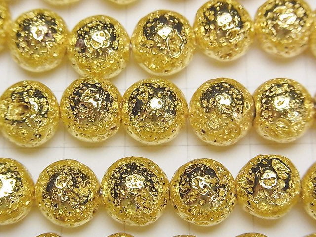 [Video]Lava Round 10.5mm Yellow Gold Plated 1strand beads (aprx.15inch/36cm)