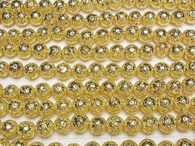 [Video]Lava Round 10.5mm Yellow Gold Plated 1strand beads (aprx.15inch/36cm)