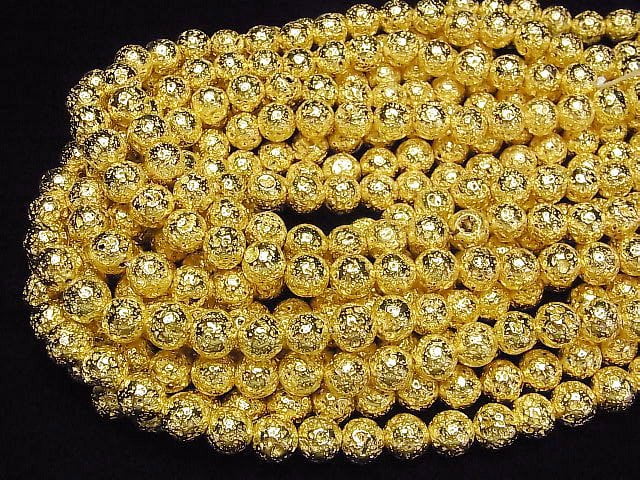 [Video]Lava Round 10.5mm Yellow Gold Plated 1strand beads (aprx.15inch/36cm)