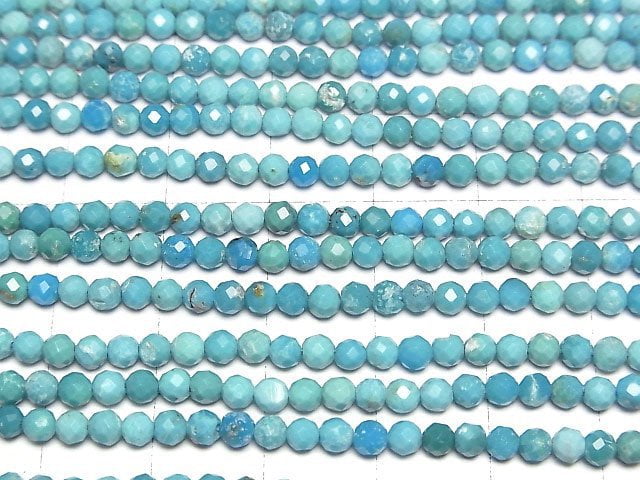 [Video]High Quality! Turquoise AA++ Faceted Round 3mm half or 1strand beads (aprx.15inch/37cm)