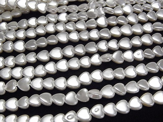 [Video]Shell Pearl White Vertical Hole Heart 6x6mm 1strand beads (aprx.15inch/38cm)