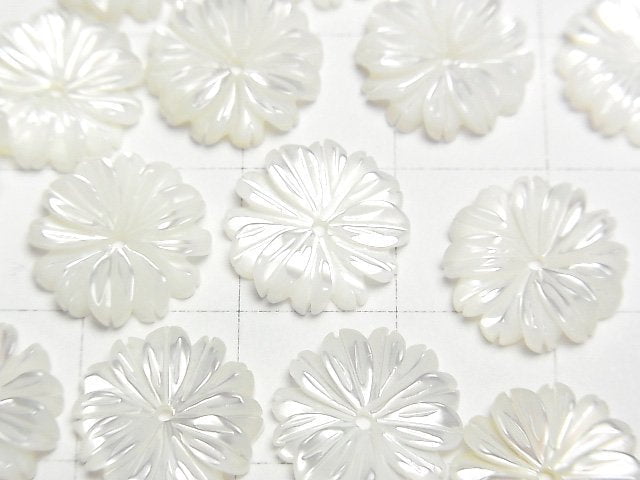 [Video]Mother of Pearl MOP White Flower (Margaret) 12mm Center Hole 4pcs