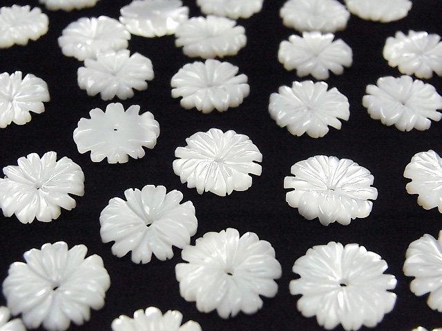 [Video] Mother of Pearl MOP White Flower (Marguerite) 12mm Center Hole 4pcs