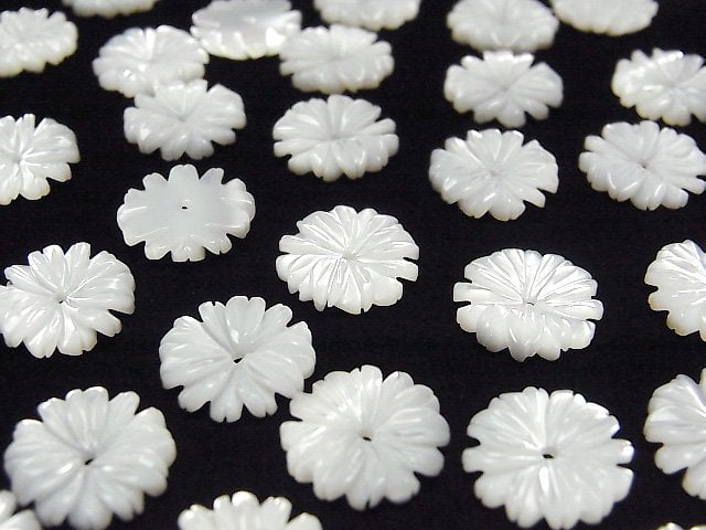 [Video]Mother of Pearl MOP White Flower (Margaret) 12mm Center Hole 4pcs