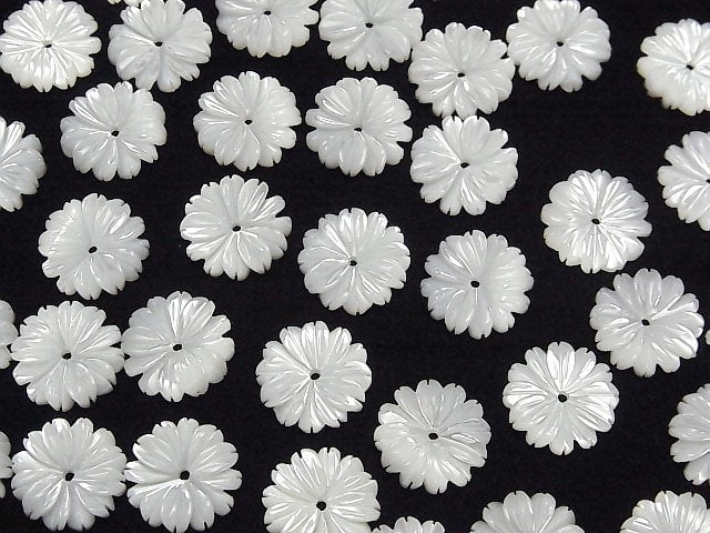 [Video]Mother of Pearl MOP White Flower (Margaret) 12mm Center Hole 4pcs