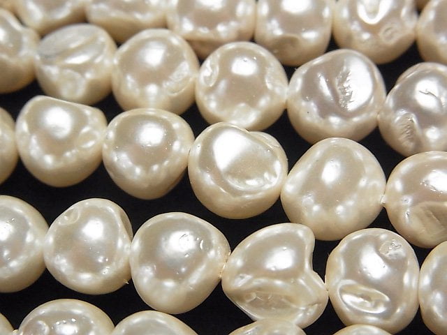 [Video]Shell Pearl Off-White Baroque 9-10mm 1strand beads (aprx.15inch/38cm)