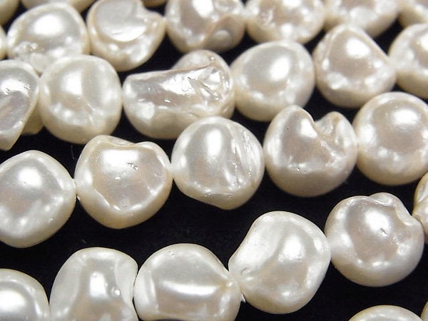 [Video]Shell Pearl White Baroque 9-10mm 1strand beads (aprx.15inch/38cm)