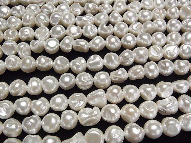 [Video]Shell Pearl White Baroque 9-10mm 1strand beads (aprx.15inch/38cm)