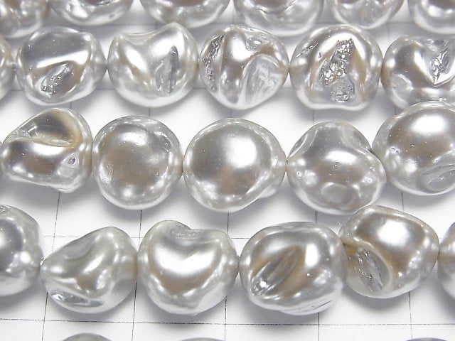 [Video]Shell Pearl Silver Baroque 10-13mm 1strand beads (aprx.15inch/38cm)