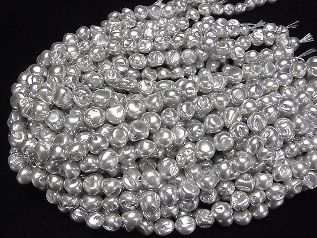 [Video]Shell Pearl Silver Baroque 10-13mm 1strand beads (aprx.15inch/38cm)