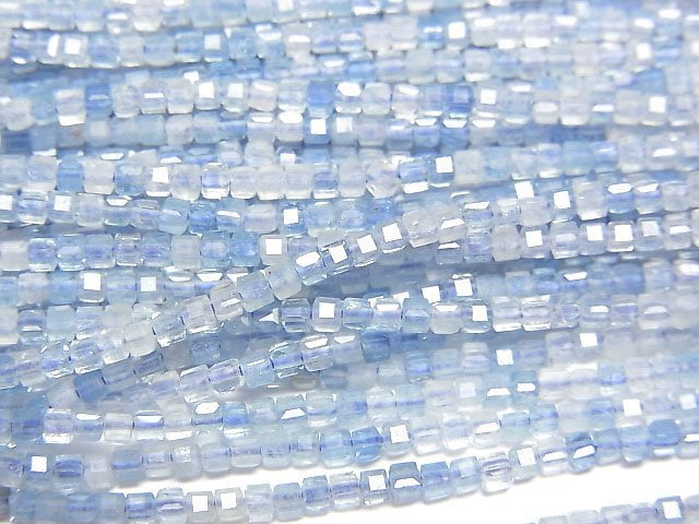 [Video] High Quality! Aquamarine AAA- Cube Shape 1.5x1.5x1.5mm 1strand beads (aprx.15inch/37cm)