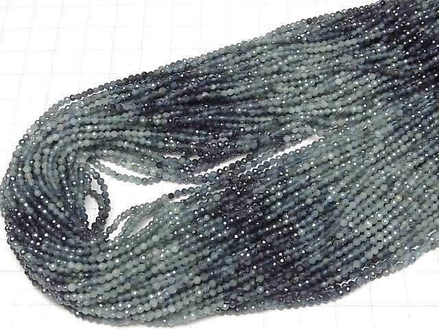 [Video]High Quality! Indigolite Tourmaline AA++ Faceted Round 2mm Color Gradation 1strand beads (aprx.15inch/37cm)