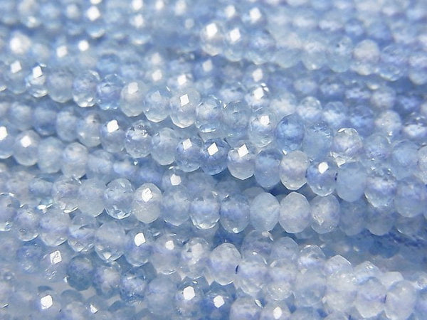 [Video]High Quality! Aquamarine AAA- Faceted Button Roundel 3x3x2mm half or 1strand beads (aprx.15inch/37cm)