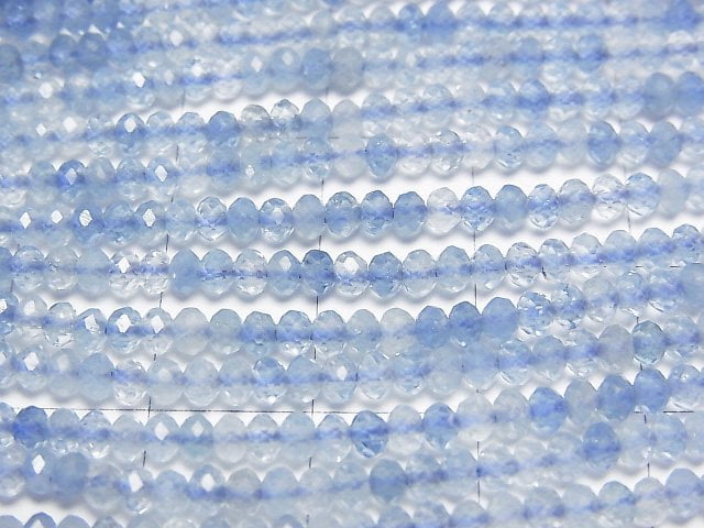 [Video]High Quality! Aquamarine AAA- Faceted Button Roundel 3x3x2mm half or 1strand beads (aprx.15inch/37cm)