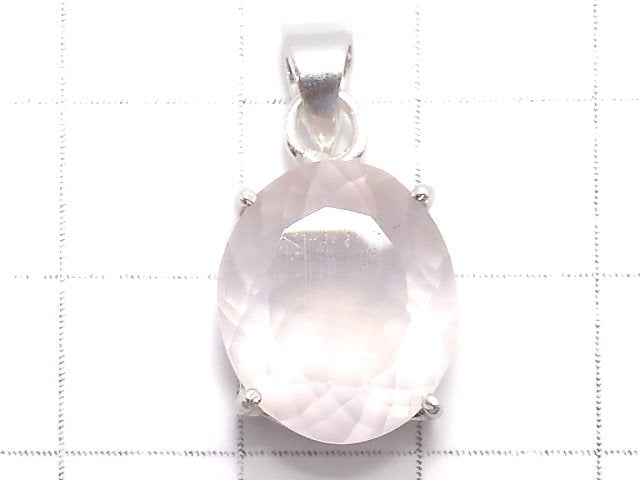 [Video][One of a kind] High Quality Rose Quartz AAA Faceted Pendant Silver925 NO.2