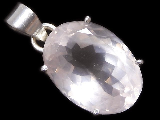 [Video][One of a kind] High Quality Rose Quartz AAA Faceted Pendant Silver925 NO.3