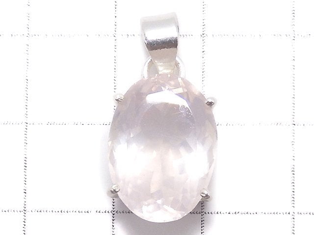 [Video][One of a kind] High Quality Rose Quartz AAA Faceted Pendant Silver925 NO.3