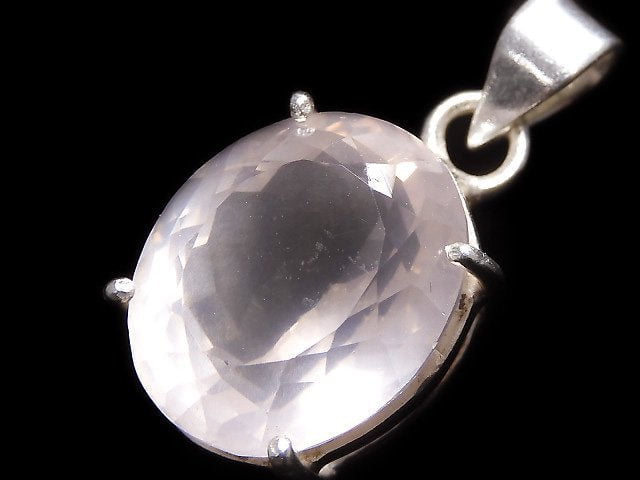 [Video][One of a kind] High Quality Rose Quartz AAA Faceted Pendant Silver925 NO.4