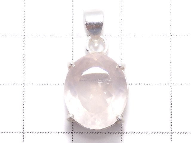 [Video][One of a kind] High Quality Rose Quartz AAA Faceted Pendant Silver925 NO.4