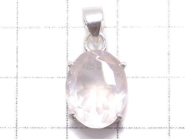 [Video][One of a kind] High Quality Rose Quartz AAA Faceted Pendant Silver925 NO.5