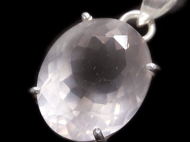 [Video][One of a kind] High Quality Rose Quartz AAA Faceted Pendant Silver925 NO.7