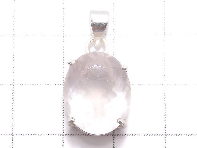 [Video][One of a kind] High Quality Rose Quartz AAA Faceted Pendant Silver925 NO.7