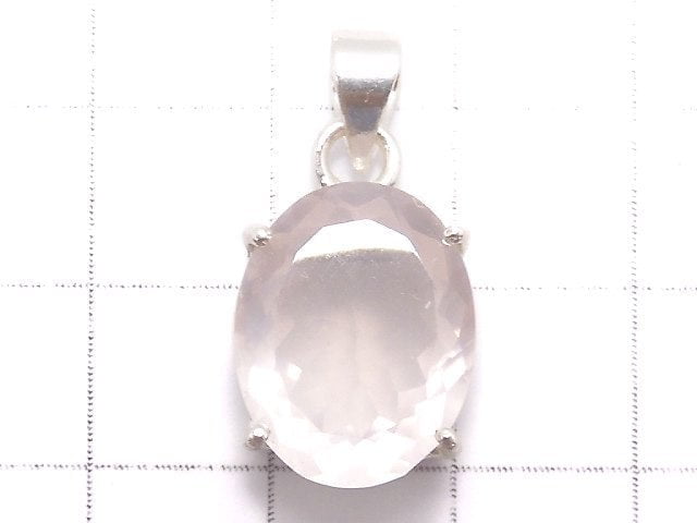 [Video][One of a kind] High Quality Rose Quartz AAA Faceted Pendant Silver925 NO.8