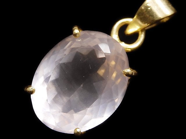 [Video][One of a kind] High Quality Rose Quartz AAA Faceted Pendant 18KGP NO.11