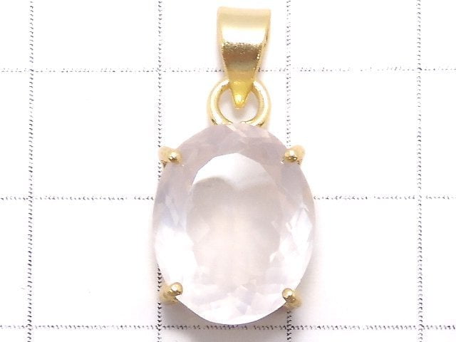 [Video][One of a kind] High Quality Rose Quartz AAA Faceted Pendant 18KGP NO.11