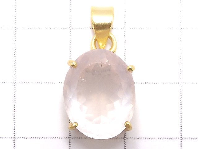 [Video][One of a kind] High Quality Rose Quartz AAA Faceted Pendant 18KGP NO.12