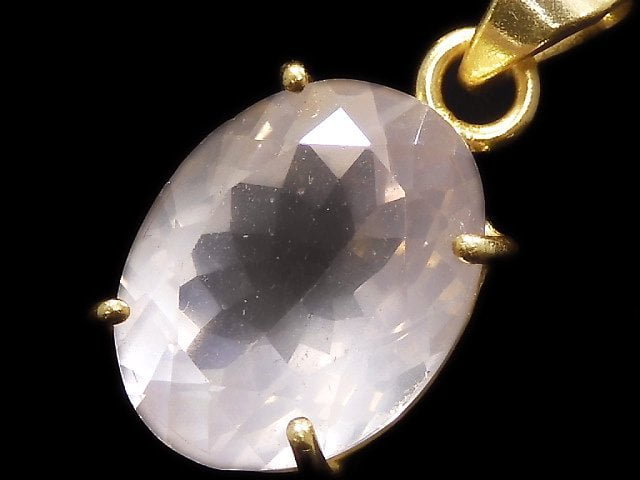 [Video][One of a kind] High Quality Rose Quartz AAA Faceted Pendant 18KGP NO.13