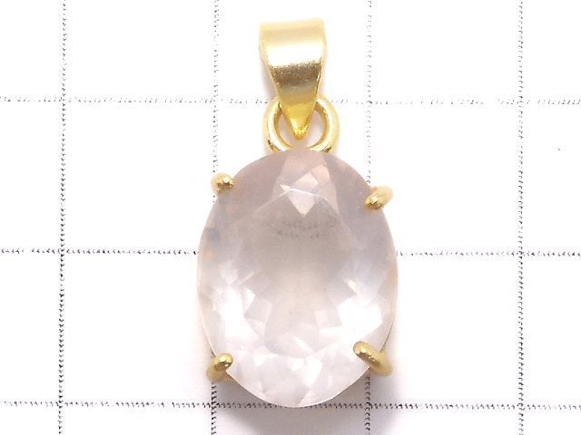 [Video][One of a kind] High Quality Rose Quartz AAA Faceted Pendant 18KGP NO.13