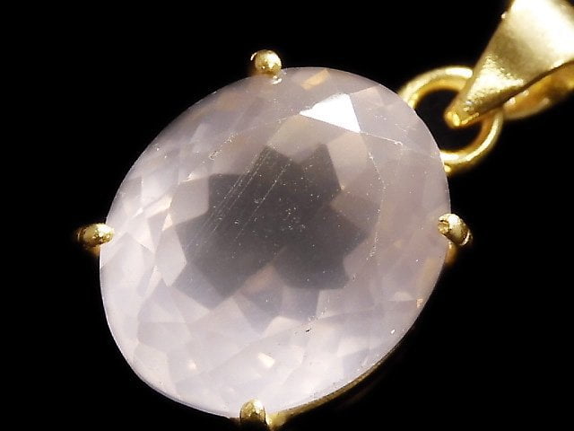 [Video][One of a kind] High Quality Rose Quartz AAA Faceted Pendant 18KGP NO.15