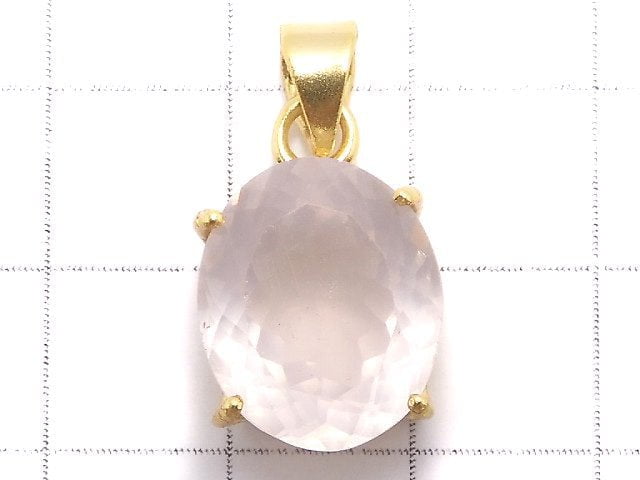 [Video][One of a kind] High Quality Rose Quartz AAA Faceted Pendant 18KGP NO.15