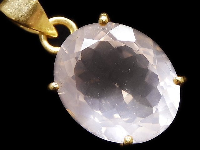 [Video][One of a kind] High Quality Rose Quartz AAA Faceted Pendant 18KGP NO.16