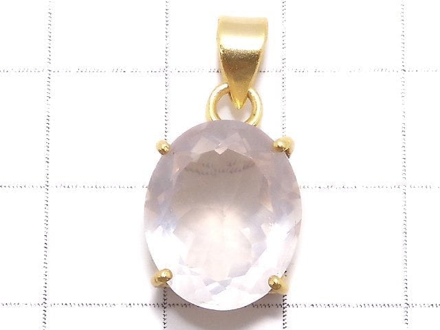 [Video][One of a kind] High Quality Rose Quartz AAA Faceted Pendant 18KGP NO.16