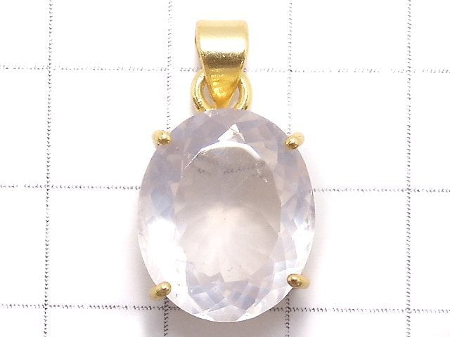 [Video][One of a kind] High Quality Rose Quartz AAA Faceted Pendant 18KGP NO.19